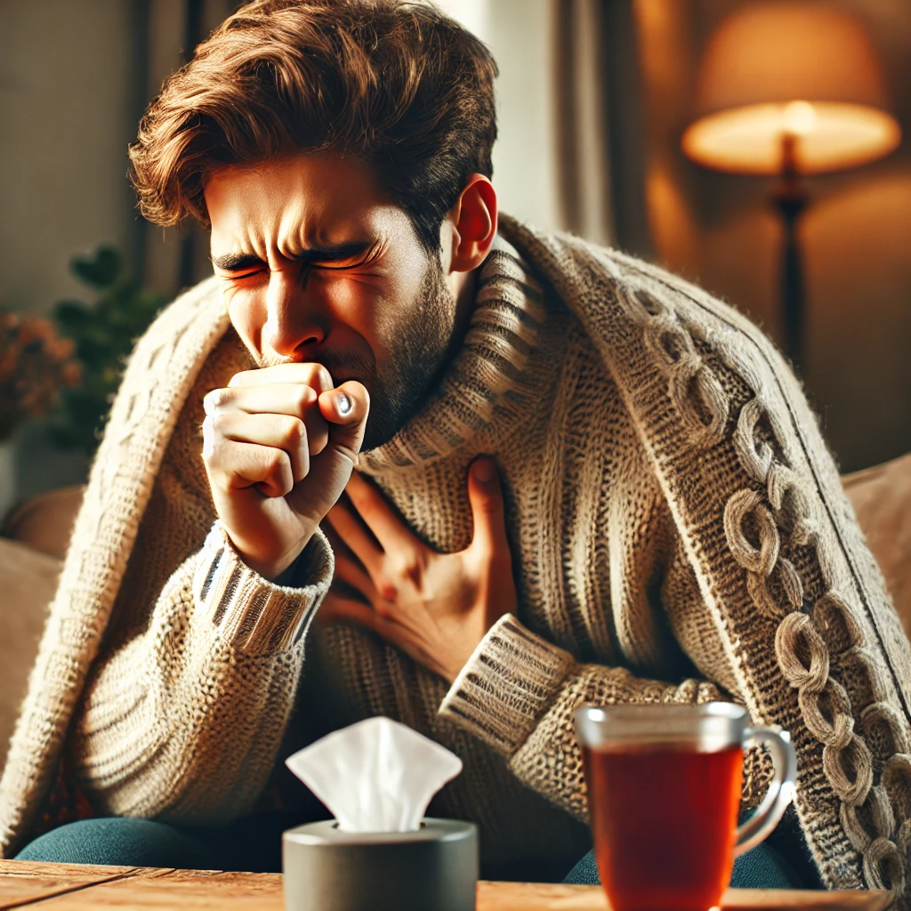 A guy suffering from flu.